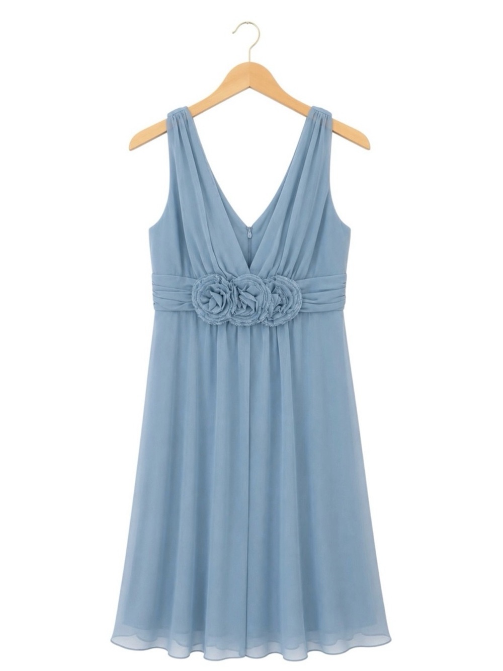 Adrianna Papell Occasions Dusty Blue Chiffon Rosette Cocktail Dress – Size 12